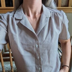 CUTE VINTAGE BLOUSE windowpane check M L